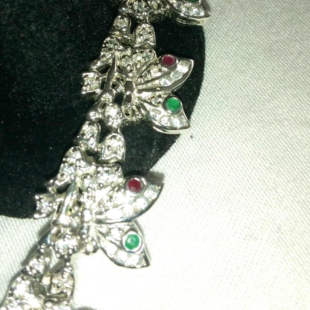 Solid 925 Silver Emerald And Ruby Bracelet - image 1